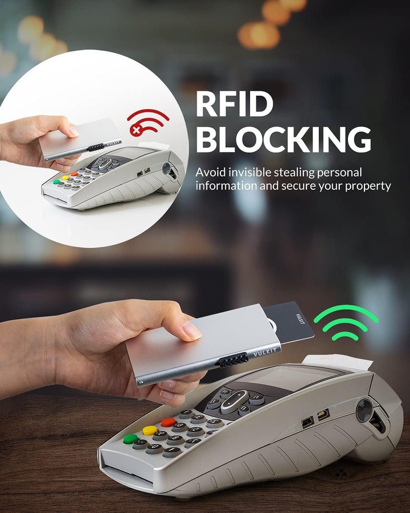 VULKIT Minimalist Credit Card Holder Pop Up Cards RFID Protection Slim Metal Wallet - Image 3